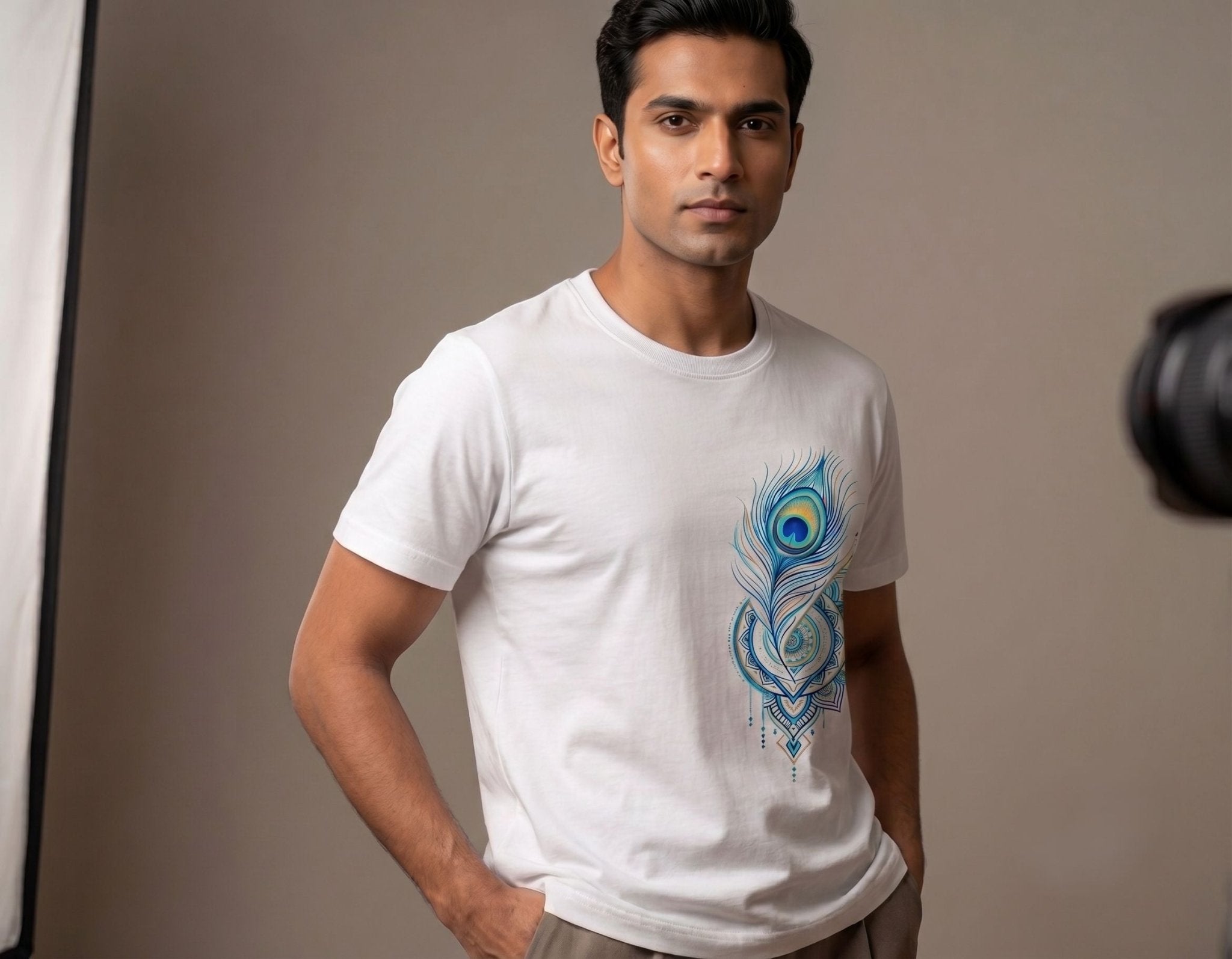 Peacock Feath Graphic Tee - Grey Rhino