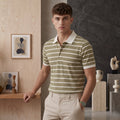 Olive & White Striped Polo T-Shirt - Grey Rhino