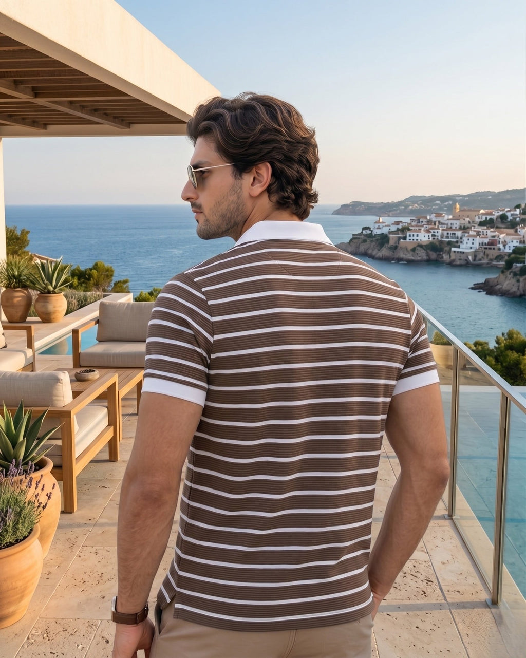 Brown & White Striped Polo T-Shirt - Grey Rhino