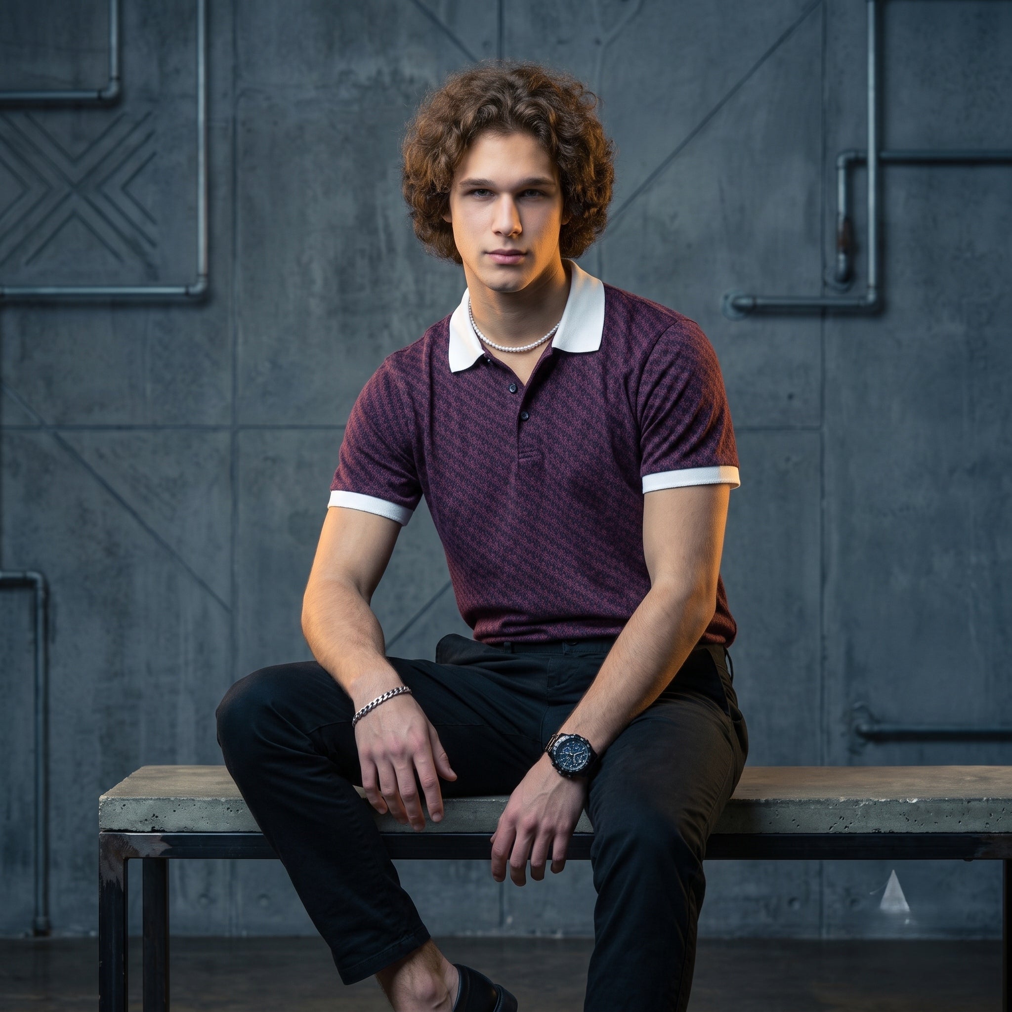 Textured Maroon Polo T-Shirt - Grey Rhino