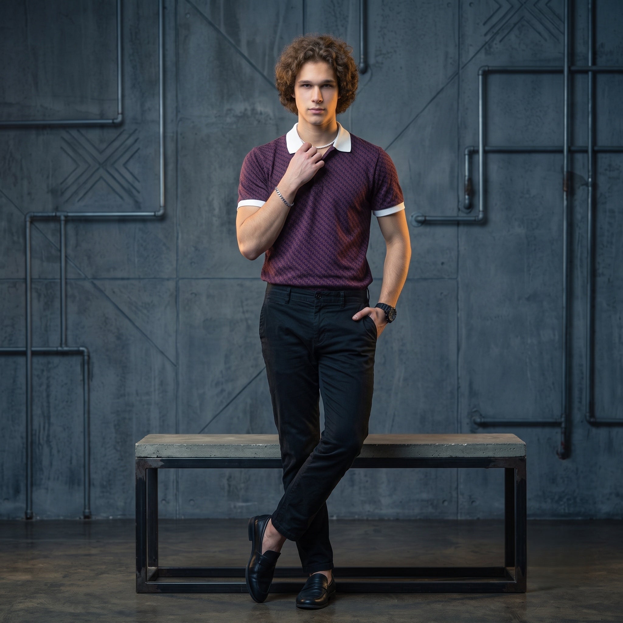 Textured Maroon Polo T-Shirt - Grey Rhino