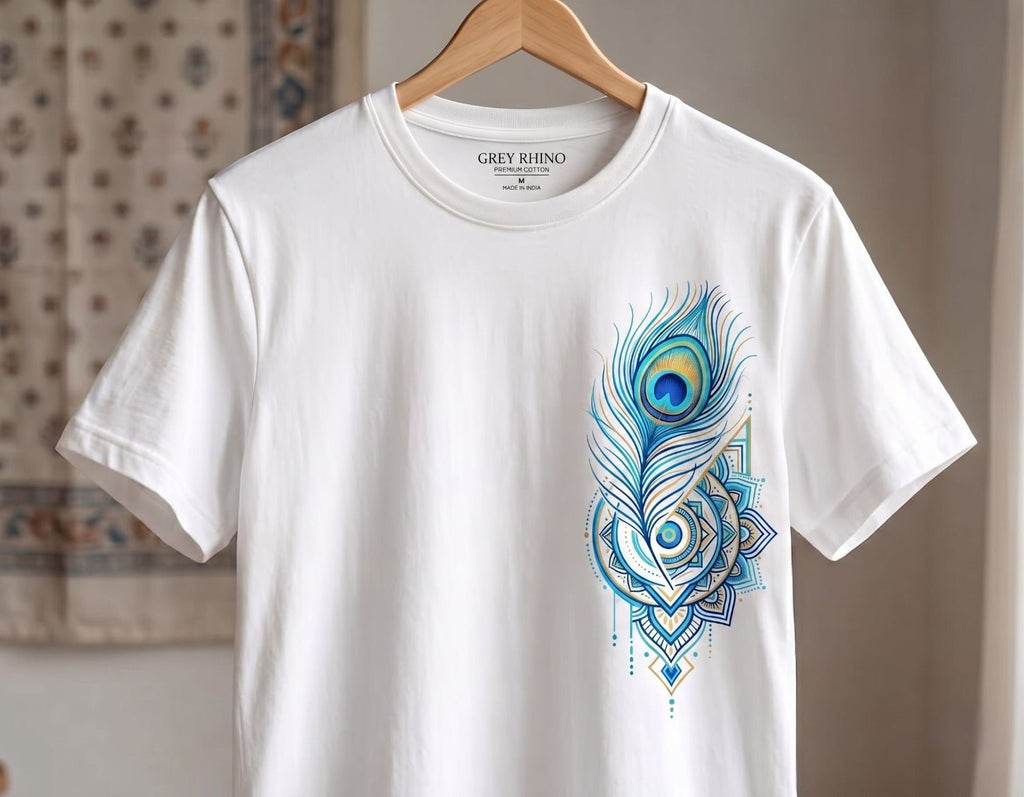 Peacock Feath Graphic Tee - Grey Rhino