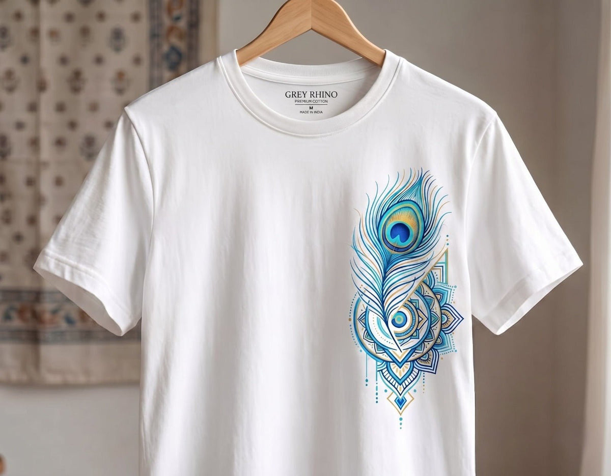 Peacock Feath Graphic Tee - Grey Rhino