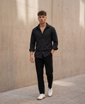 Textured Knit Casual Shirt Black - Grey Rhino