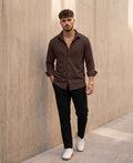 Textured Knit Casual Shirt Brown - Grey Rhino